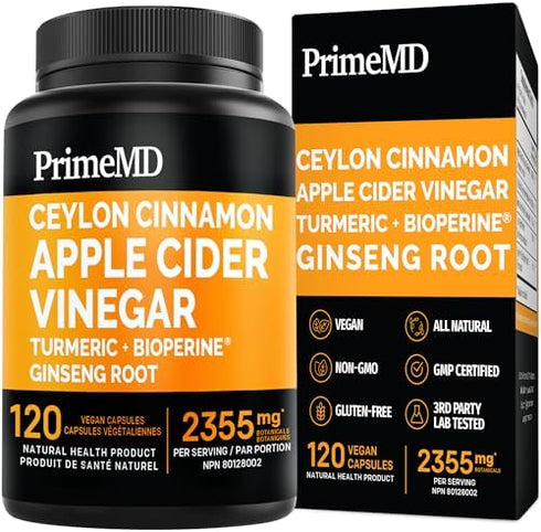 5-in-1 Ceylon Cinnamon Capsules 2355mg, Ceylon Cinnamon, Apple Cider Vinegar, Turmeric & Panax Ginseng - Bioperine