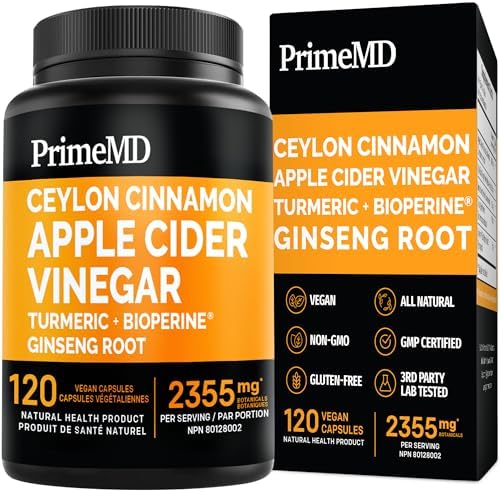 5-in-1 Ceylon Cinnamon Capsules 2355mg, Ceylon Cinnamon, Apple Cider Vinegar, Turmeric & Panax Ginseng - Bioperine
