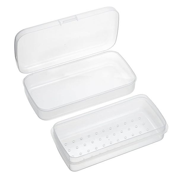 JUXYES Plastic Sterilizing Tray for Nail Art Tools, Portable Sterilizer with Strainer, Clear Storage Box Organizer