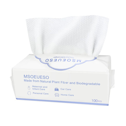 Disposable Face Towel, MSOEUESO 100% Cotton Facial Tissues, Biodegradable Clean Towels, 100 Count
