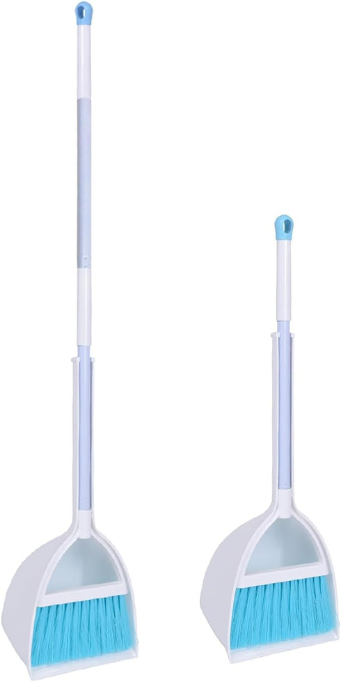 Mini Broom and Dustpan for Home Kitchen Sweeping, Kids (White+Blue)