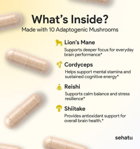 Packed 10 60 Count 30 Clarity Plus Cognitive Wellness Supplement | with Powerful Adaptogenic Mushrooms | Clear Brain