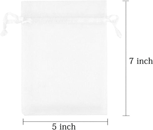 50 Pcs 5x7 inch Gift Wrap Bags, Organza Sheer Clear Tulle Fabric, White Drawstring Sachet for Party Favors