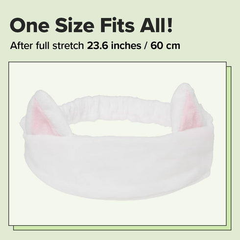 I DEW CARE Face Wash Headband - White Cat Design for Washing, Cleansing, Spa, Quick Dry, Reusable