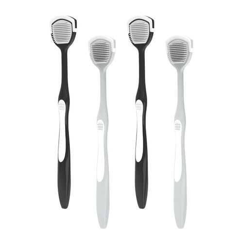 Tongue Cleaner and Brush, Tongue Scraper for Oral Hygiene, Pack of 4 in Black and Gray to Reduce Bad Breath