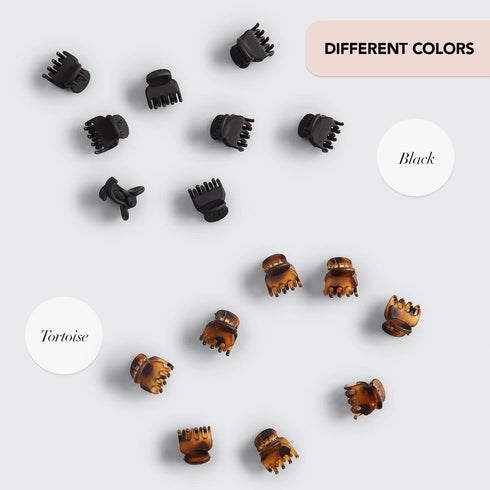Kitsch Hair Clips for Women, Recycled Plastic Small Claw Clips & Mini Clips, 16 pcs (Tortoise & Black)