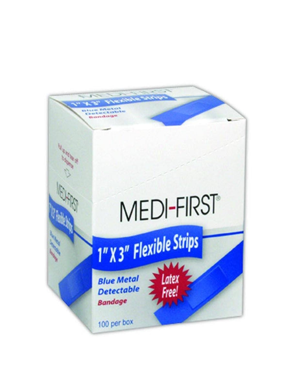 Medique MP68033 Medi-First Bandage - Metal-Detectable Woven, 1" x 3", Blue (Pack of 100)