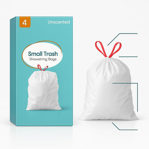 Rayverion 4-Gallon Pack 40 Small Drawstring Trash Bags, Durable Everyday Waste Bags for Home, Office, Bedroom
