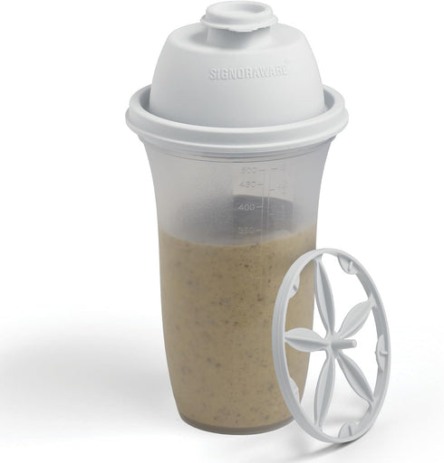 SIGNORA WARE Shaker Bottles | 17-Ounce Plastic Protein Shake Bottle for Smoothies, Dressings, and More
