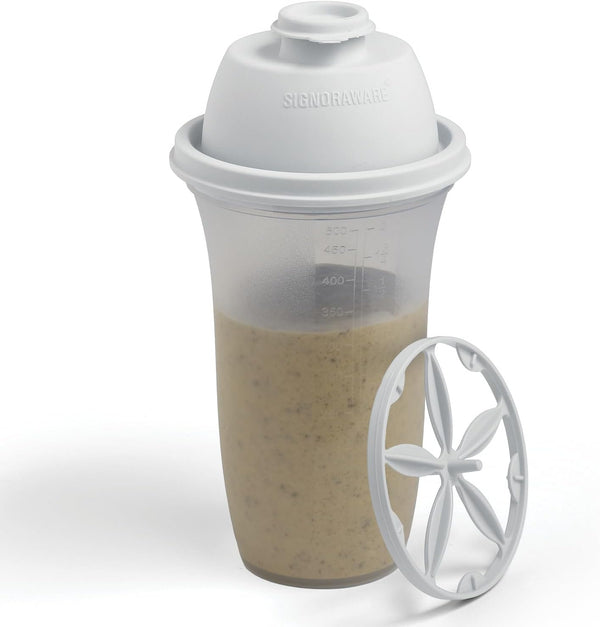 SIGNORA WARE Shaker Bottles | 17-Ounce Plastic Protein Shake Bottle for Smoothies, Dressings, and More
