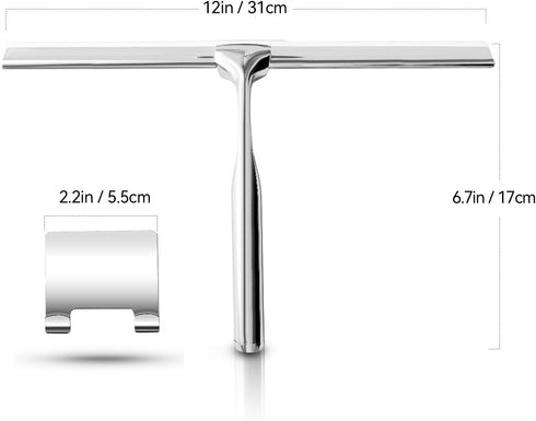 Stainless Steel Shower Squeegees with Self Adhesive Hook - Window Squeegees for Bathroom Mirror, Glass Cleaning