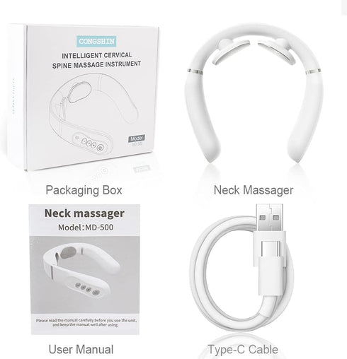 Neck Massager with Heat, Intelligent Portable Neck Massager for Pain Relief, Cordless Pulse with Voice Broadcast & 6