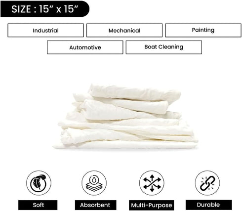 Recycled White T-Shirt Rags, 2 lbs. Bag - Shop Reusable, Washable, Absorbent Rags for General Cleaning