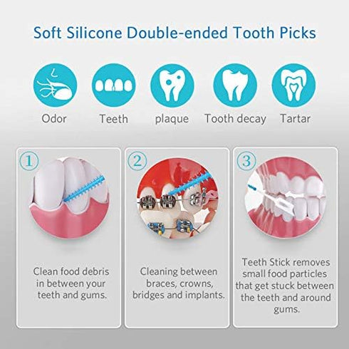 400pcs Dental Picks, Soft-Interdental Brush Double-Ended Toothpicks, Silicone Dental Floss