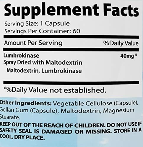 Absonutrix Lumbrokinase 40 mg - 60 Vegetable Capsules for Healthy Heart, All Natural, Made in USA