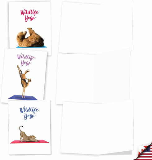 The Best Card Company - 20 Blank Yoga Animal Cards (4 x 5.12 Inch) - Kids Set (10 Designs)