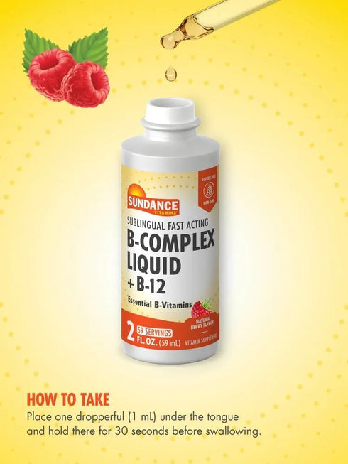 Vitamin B Complex Liquid | with B-12 | Berry Flavor, Essential Sublingual Vitamins, Vegetarian, Non-GMO
