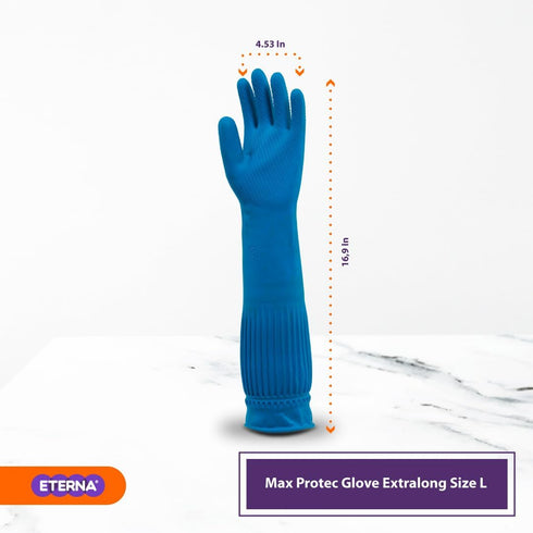 ETERNA Extra Long Gloves for Laundry, Kitchen, Household Cleaning, Size M, Brush Effect on Fingers, 3.63 Oz