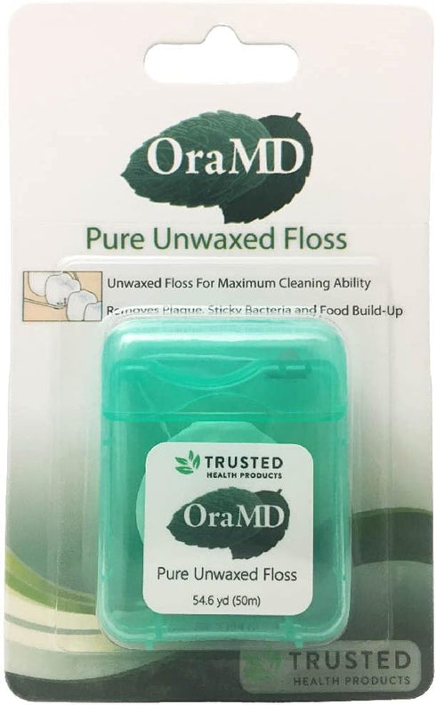 OraMD Oral Care Pure Unwaxed Dental Floss 54.6 Yards - Chemical Free, Shred Resistant - Unscented and Ultraclean Plaque Removal - Teeth and Gum Protection for Adults - Pack of 6