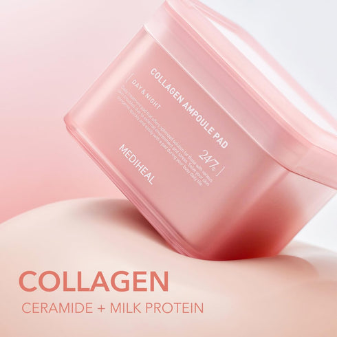 Mediheal Collagen Ampoule Pad Refill (100 Pads) - Vegan Eco Silk Cotton Facial Toner Pads for Skin Firming
