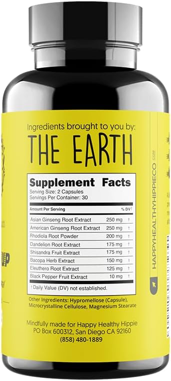 Happy Healthy Hippie Natural Energy Pills, Caffeine Free, 60 Pills for Energy and Metabolism