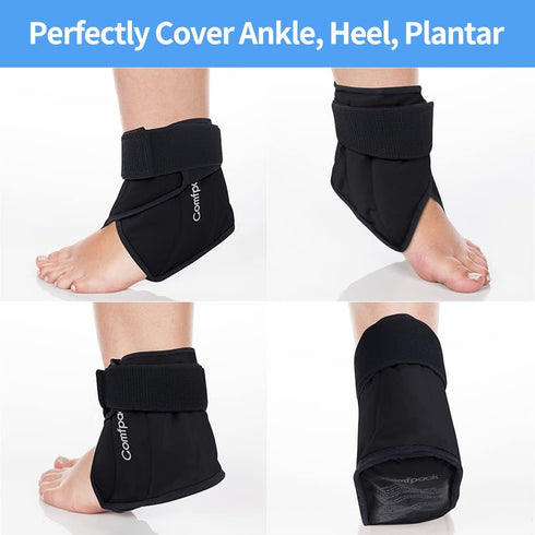Ankle Ice Pack Wrap - Hot Cold Therapy Foot Ice Pack for Plantar Fasciitis, Achilles Tendonitis, Black