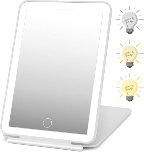 Rechargeable Travel Makeup Mirror, 72 LED Lighted Compact Slim Vanity Mirror with 3 Dimmable Lighting Modes