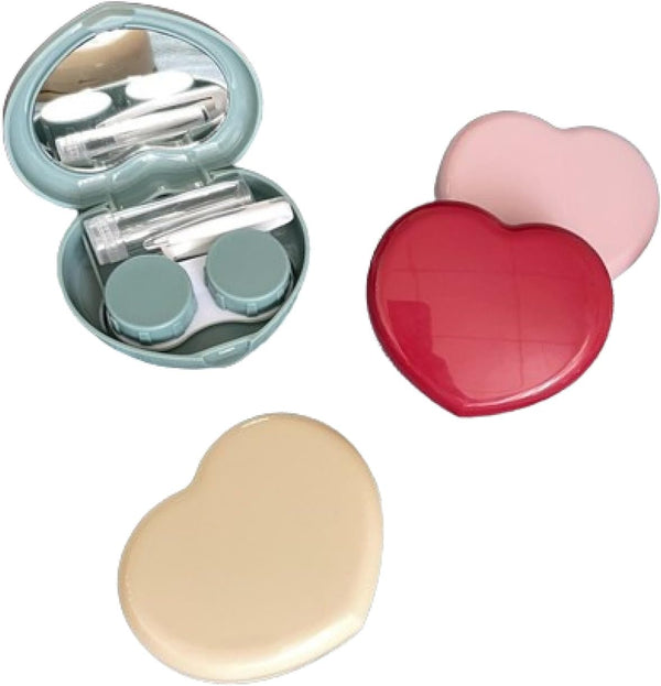 4 Pack Heart Shape Contact Lens Cases, Portable Travel Eye Contacts Holder with Tweezers & Solution Kit (Assorted Color)