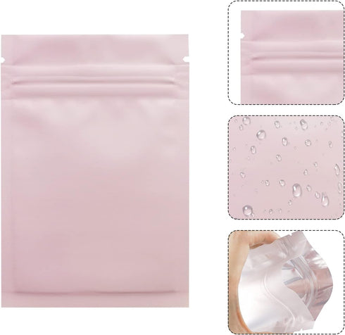 100 Pack Resealable Mylar Bags 4 x 6 Inch Smell Proof Foil Pouch Flat Bag with Clear Window in Pink