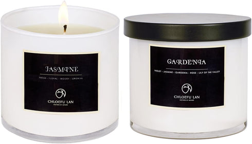 Chloefu LAN Valentines Scented Candles Gifts for Women, Gardenia and Jasmine 7.1oz, 2 Pack