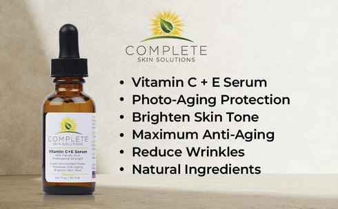 Natural Vitamin C E Serum with Ferulic and Hyaluronic Acid, 1 oz