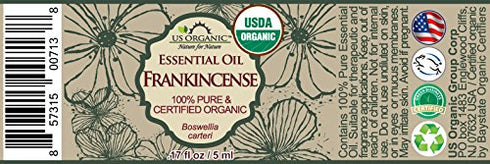 US Organic 100% Pure Frankincense (Boswellia Carteri) Essential Oil - USDA Certified Organic, Use Topically or in Diffuser - Perfect for Yoga or Meditation (5 ml)