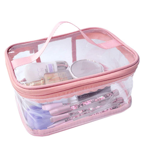 Toiletry Bag Makeup Cosmetic Clear Bag, Portable Waterproof Transparent Travel Storage in Pink