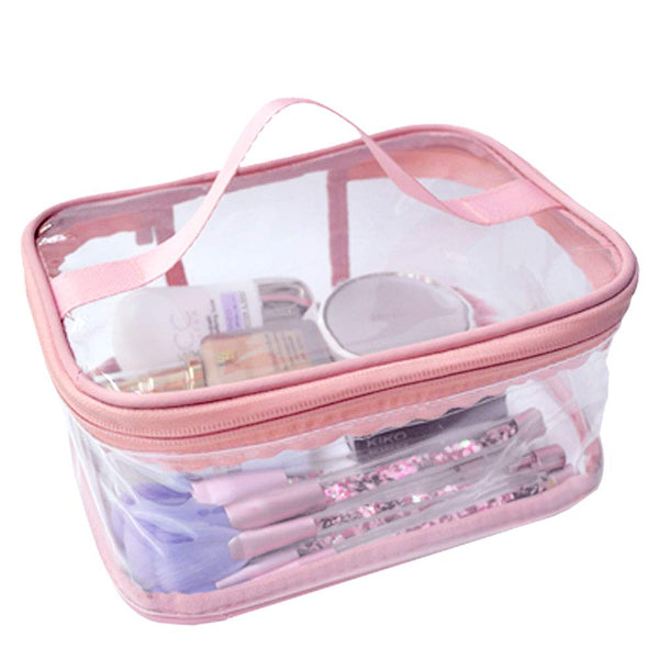 Toiletry Bag Makeup Cosmetic Clear Bag, Portable Waterproof Transparent Travel Storage in Pink
