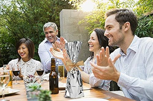MT Products Silver Metallic Mylar Wine Gift Bags - Pack of 25, 6.5" x 18", Great for Wine Pull