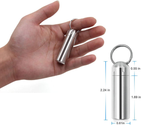 SHD Pill Box Keychain Waterproof Single Chamber Stainless Steel Organizer for Outdoor Travel