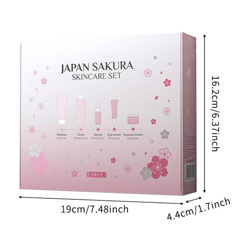 Sakura Skincare Gift Set, Daily Care Travel Kit with Cleanser, Toner, Serum, Eye Cream, and Face Cream for Women (5pcs)