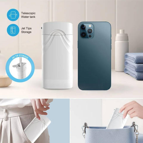 Water Flosser Multifunctional Rechargeable Portable Tooth Cleaner, 200 ml Telescopic Water Tank, 4 Tips