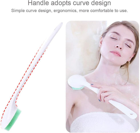 Silicone Body Scrubber Exfoliator - Long Handle Shower Brush with Soft Bristles, BPA Free, Non-Slip