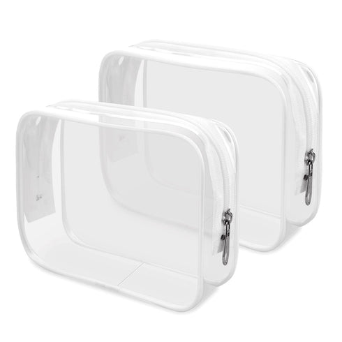 Wedama TSA Approved Toiletry Bag - 2 Pack Cosmetic Bags with Zipper for Airline Travel, PVC Makeup Bags (White)