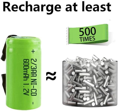 AA Ni-Cd 1.2V 2/3AA 600mAh Rechargeable Battery, 6pcs Green