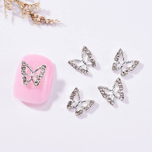 20pcs Silver Butterfly Nail Charms, 3D Metallic Rhinestones for Acrylic Nails, Shiny Crystal Charms for Women