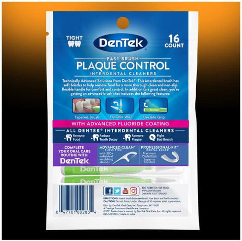 DenTek Easy Brush Fresh Mint Extra Tight Interdental Cleaners, 16 Count (Pack of 4)