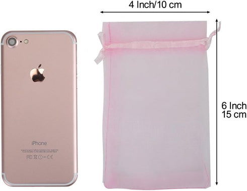 HRX Package 100pcs Pink Organza Bags, 4 x 6 Inches Wedding Christmas Favors Gift Drawstring Jewelry Pouches