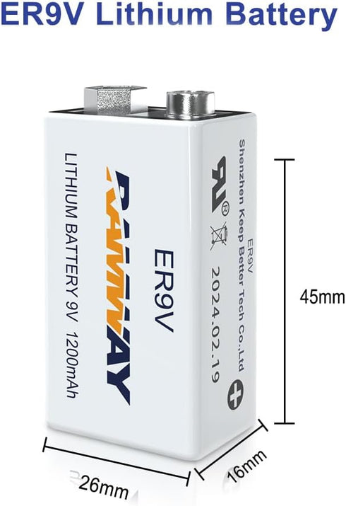 KBT 9V Lithium Battery 2 Pack, High Performance 1200mah Non-Rechargeable Batteries, 10 Years Shelf Life Lithium 9 Volt Smoke Detector Batteries for Smoke Alarms and Medical Equipment