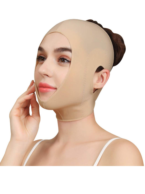 Anna-Kaci Women's Chin Strap Support Band - Neck Bandage Post Surgical Compression Head Wrap, Dark Beige, Medium