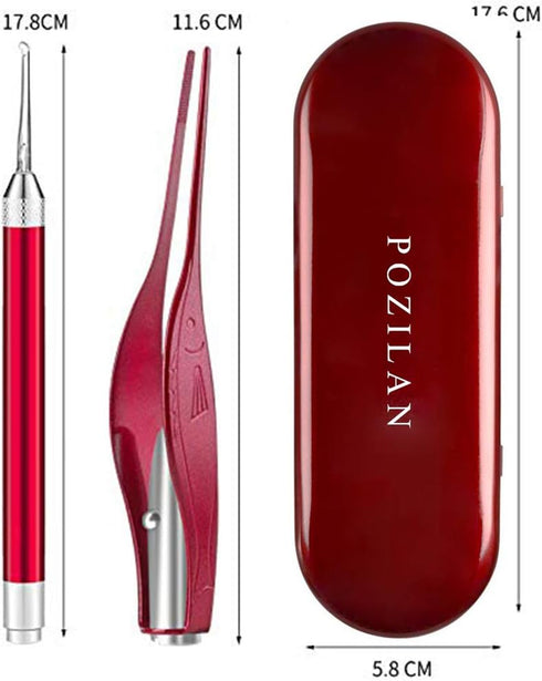 POZILAN 8 Pack Ear Picker Tweezers with LED Light, Ear Wax Removal Tool Cleaner Kit for Kids and Adults