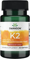 Swanson Vitamin K2 (Menaquinone-7) Supplement, 30 Softgels, 100mcg Each, Supports Cardiovascular and Bone Health