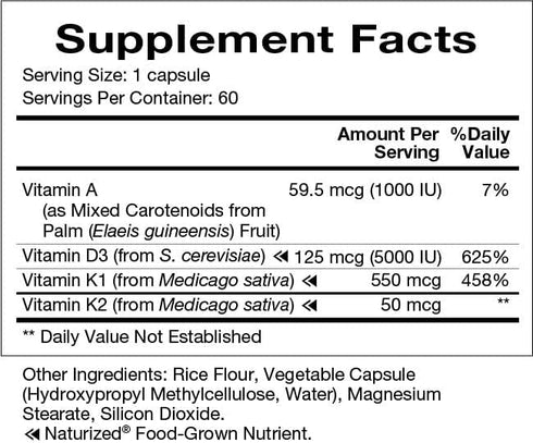 Natura Health Products Vitamin D-A-K Supplement, Supports Healthy Bone, Heart, and Vision Function - 60 Capsules