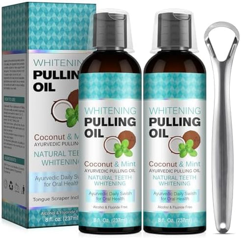 Coconut Oil Pulling for Fresh Breath and Oral Hygiene, Includes Tongue Scraper and Measuring Cup - 16 fl. oz